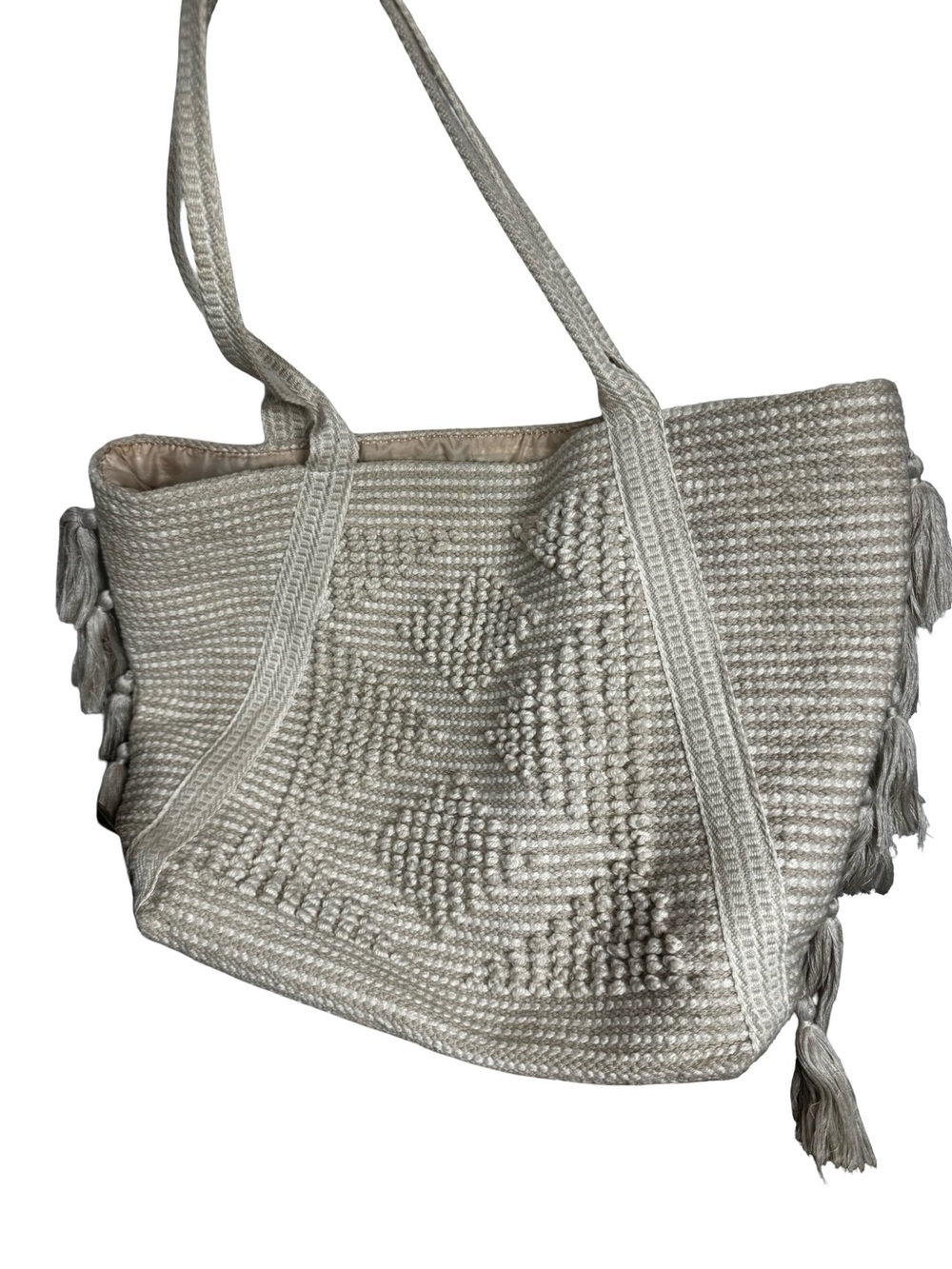 BOHO Off White Cream Crochet Tote Bag with Tassels Summer Beach Resort